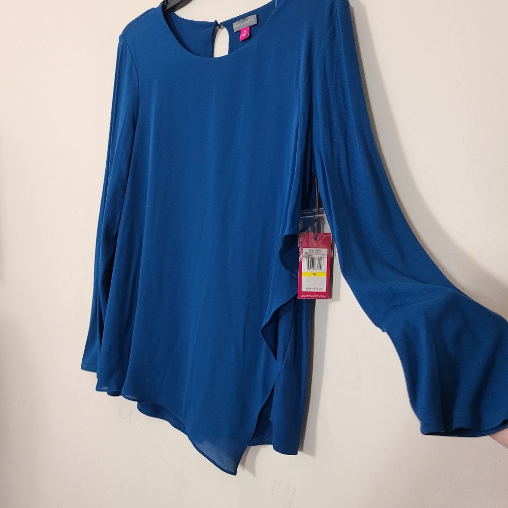 Vince Camuto Blue Asymmetrical Womens M Long Sleeve‎ Blouse Top NWT $79 - Picture 2 of 9